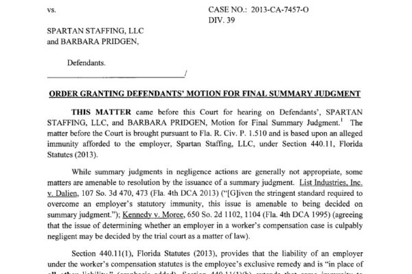 Toucet vs Spartan Staffing LLC - Order on Defendents1024_1